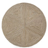 Round woven rug with a geometric pattern on a white background