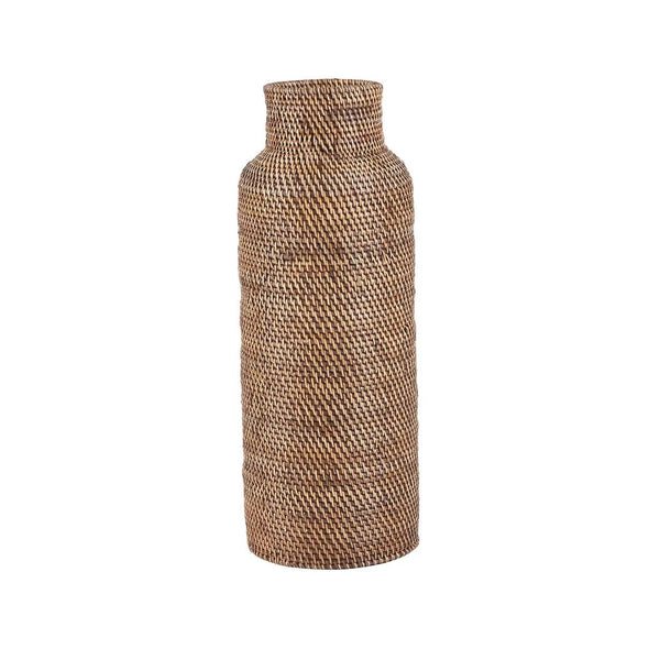 Woven brown vase on a white background