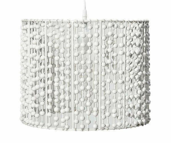 Boho mennyezeti lámpa fehér, fa golyókkal