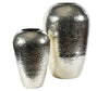 Two silver metallic vases on a white background