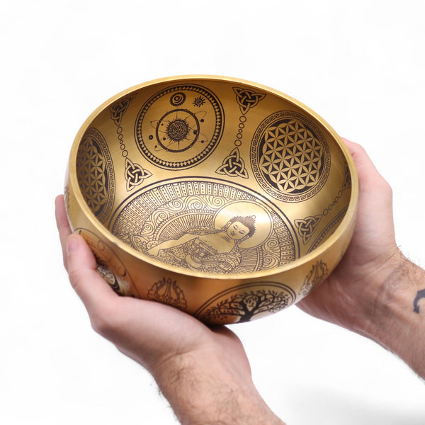 Tiszta sárgaréz maratott Buddha hangtálak - 4 darabos készlet
