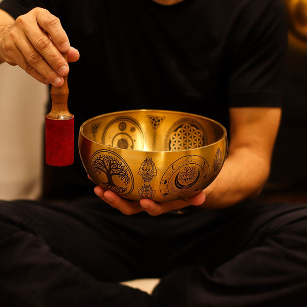 Tiszta sárgaréz maratott Buddha hangtálak - 4 darabos készlet