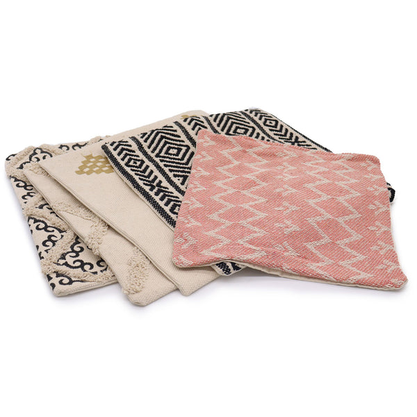 Set of four patterned cloths on a white background