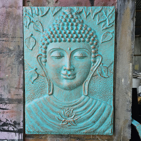 Nagy Buddha vaskeretes türkiz dombormű - 0,7x1 m