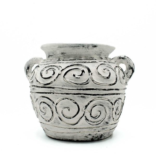 Görög Agyag Növénycserép Fogantyúkkal - Krémszínű 15cm