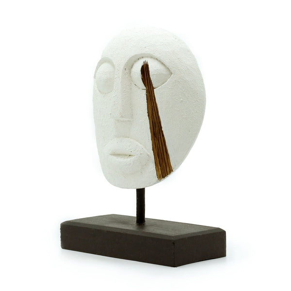 Modern dekoratív arc figura fekete állványon