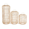 Three woven lanterns of different sizes on a white background