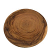Round wooden cutting board with visible grain and texture on a white background