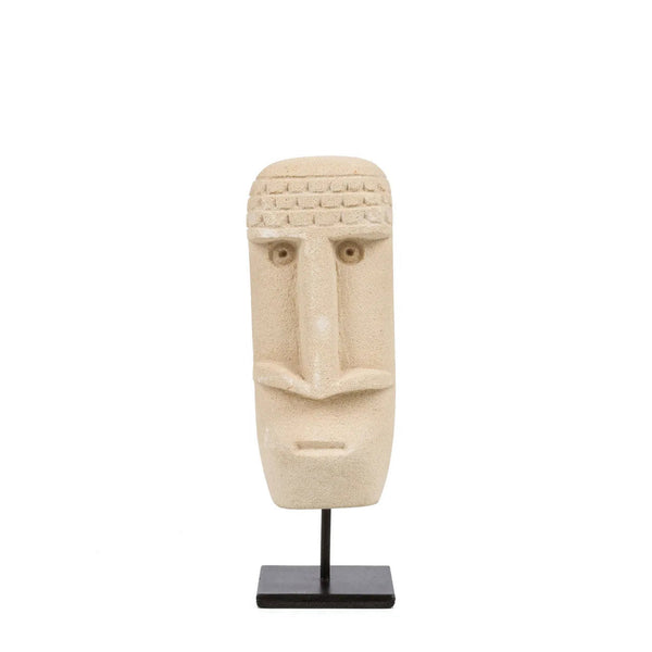 Decorative mask on a stand with a white background