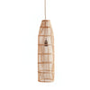 Woven rattan pendant light on a white background