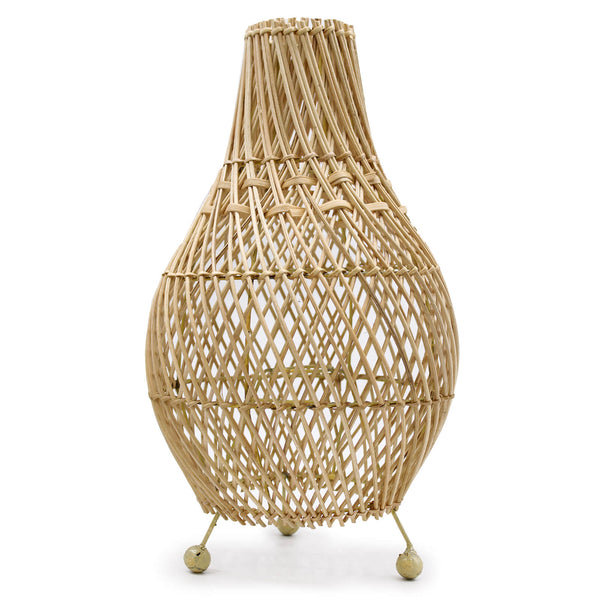 Woven rattan lamp on a white background