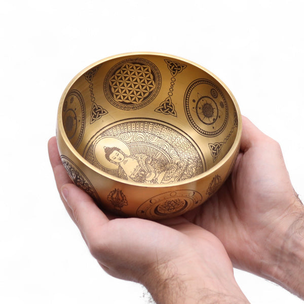Tiszta sárgaréz maratott Buddha hangtálak - 4 darabos készlet