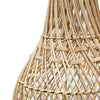 Close-up of a woven rattan lampshade on a white background